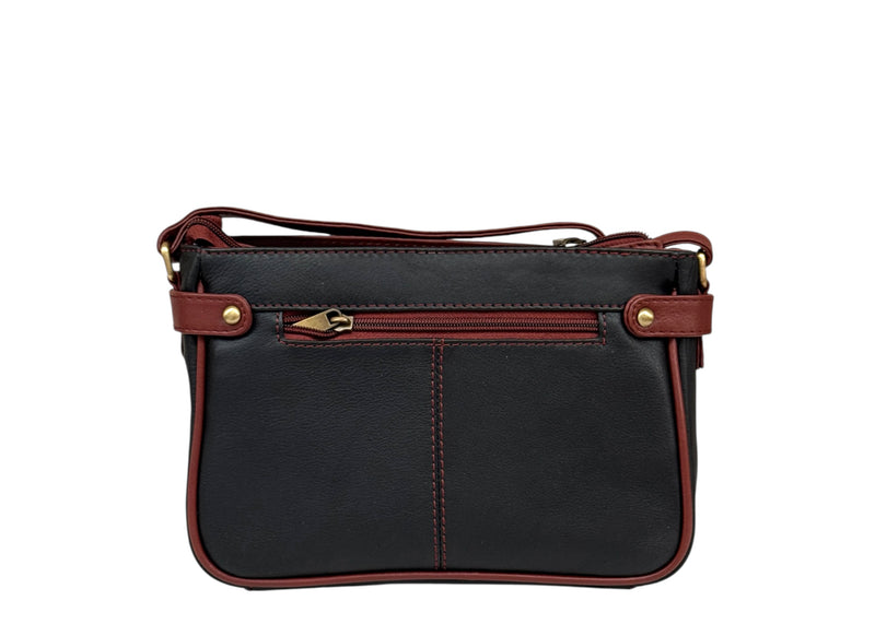 Nova Leathers Zip Top E/W Shoulder Bag Black Tan (844)