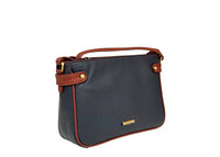 Nova Leathers Zip Top E/W Shoulder Bag Navy Tan (844)