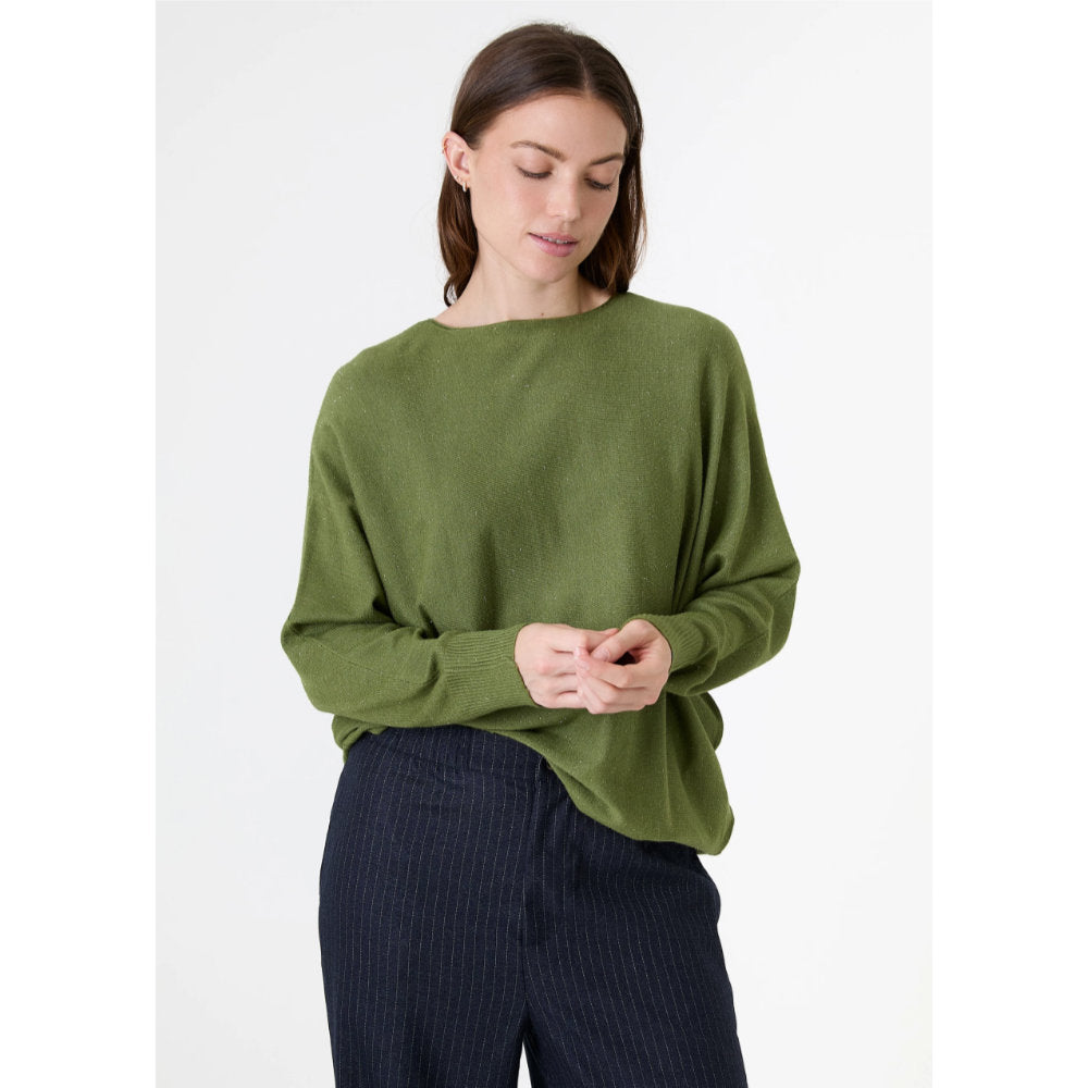 Dreams London Cashmere Like Lurex Batwing Jumper Leaf Green (AA0170)