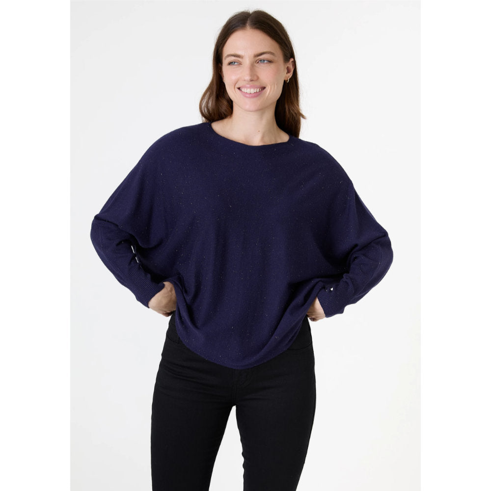 Dreams London Cashmere Like Lurex Batwing Jumper Navy (AA0170)