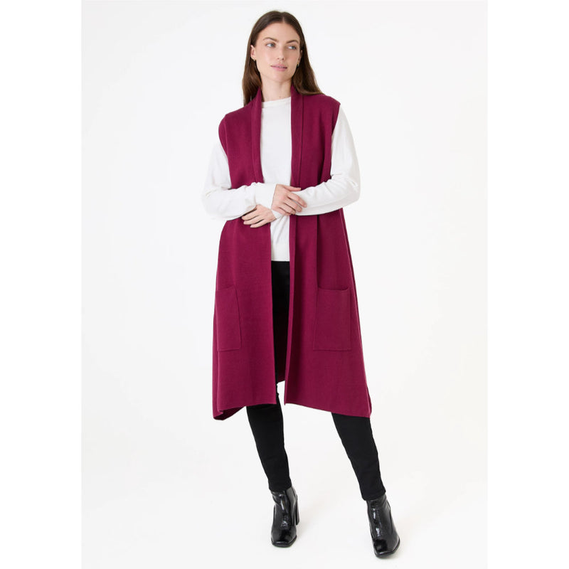 Dreams London Cashmere Like Doubleknit Roll Collar Gilet Berry (AA0345)
