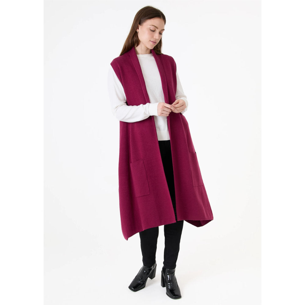 Dreams London Cashmere Like Doubleknit Roll Collar Gilet Berry (AA0345)