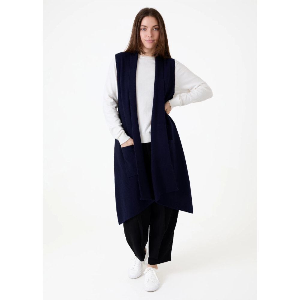 Dreams London Cashmere Like Doubleknit Roll Collar Gilet Navy (AA0345)
