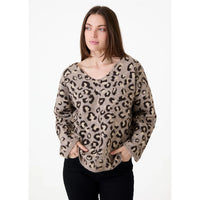 Dreams London Leopard Jacquard V-Neck Jumper Mink (AA0357)