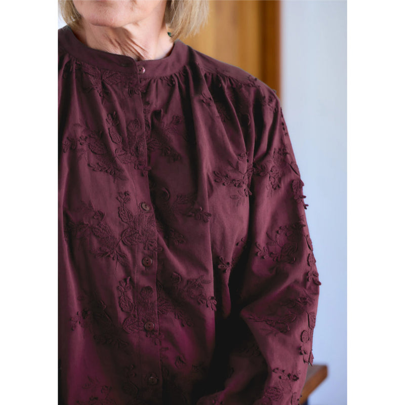 Dreams London Floral Applique Button Through Blouse Berry (AA0372)