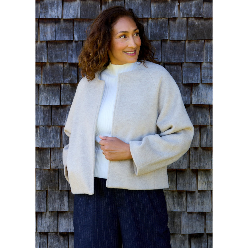 Dreams London Wool Blend Boxy Round Neck Raglan Jacket Stone (AA0382)