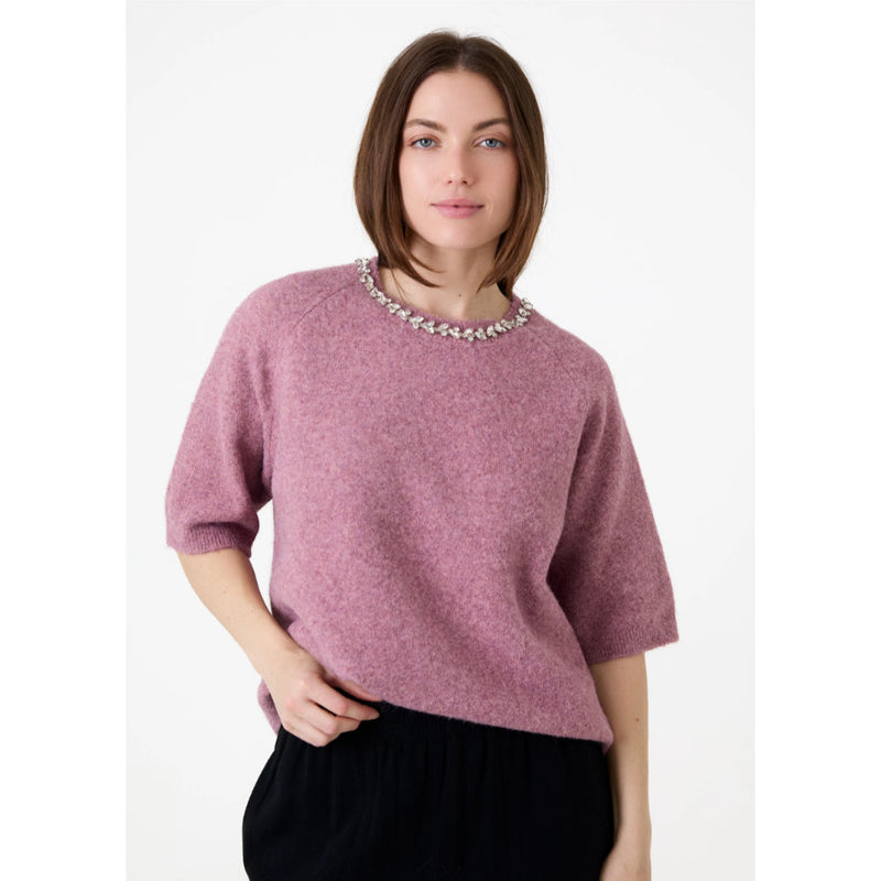 Dreams London Diamante Necklace Short Sleeve Raglan Jumper Lilac (AA0386)