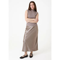 Dreams London A-Line Bias Cut Satin Skirt Mink (AA0394)