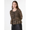 Dreams London Leopard Print Chiffon Tie Front Shirring Blouse Mink (AA0404)