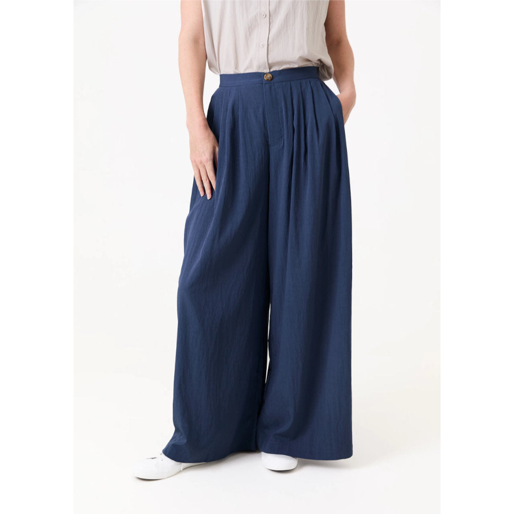 Dreams London Wide Leg Pleated Palazzo Trousers Navy (AA0406)