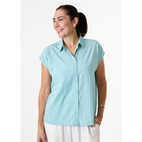 Dreams London Cap Sleeve Button Through Shirt Sea Foam (AA0407)