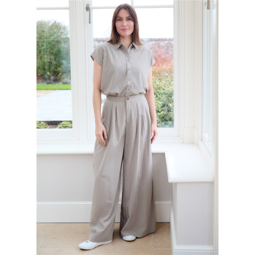 Dreams London Cap Sleeve Button Through Shirt Stone (AA0407)
