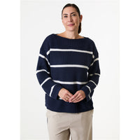 Dreams London Cotton Mix Boat Neck Stripe Jumper Navy (AA0427)