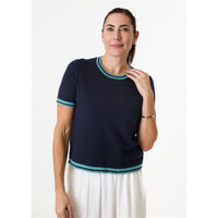 Dreams London Cashmere Like Crew Neck Tipped Detail Jumper Navy (AA0430)