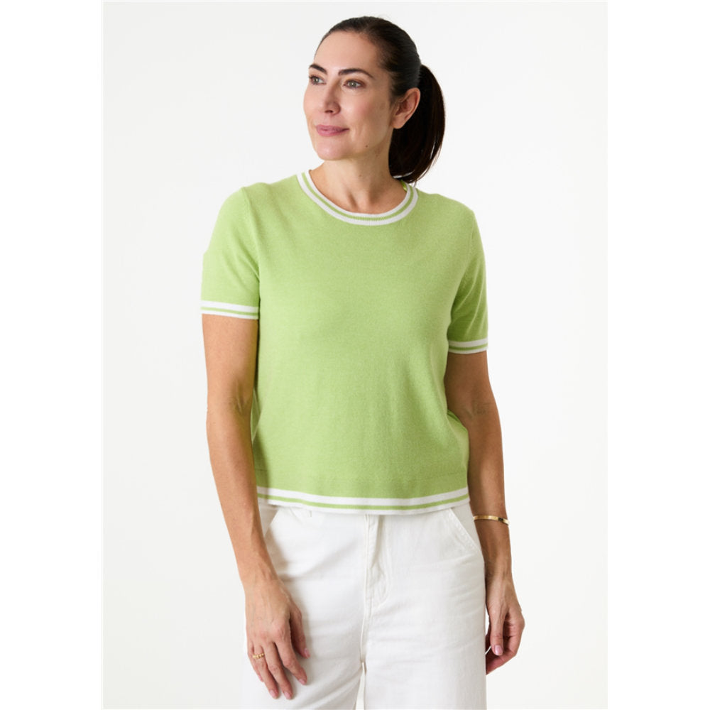 Dreams London Cashmere Like Crew Neck Tipped Detail Jumper Soft Lime (AA0430)
