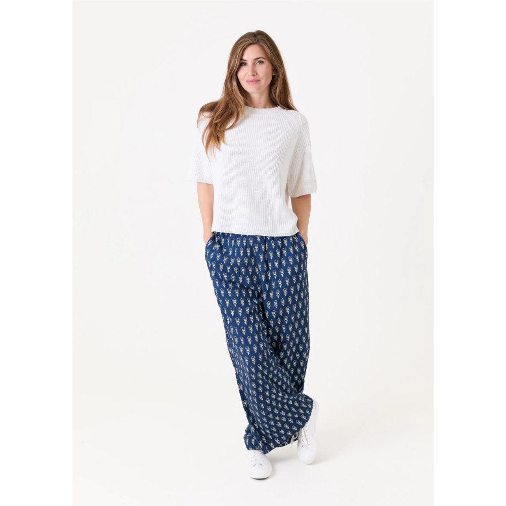 Dreams London Dainty Floral Block Print Elastic Waist Palazzo Pants Navy (AA0447)