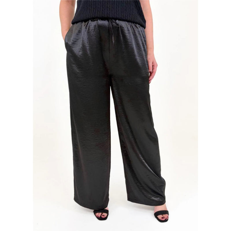 Dreams London Satin Straight Leg Elastic Waist Trouser Black (AA0464)