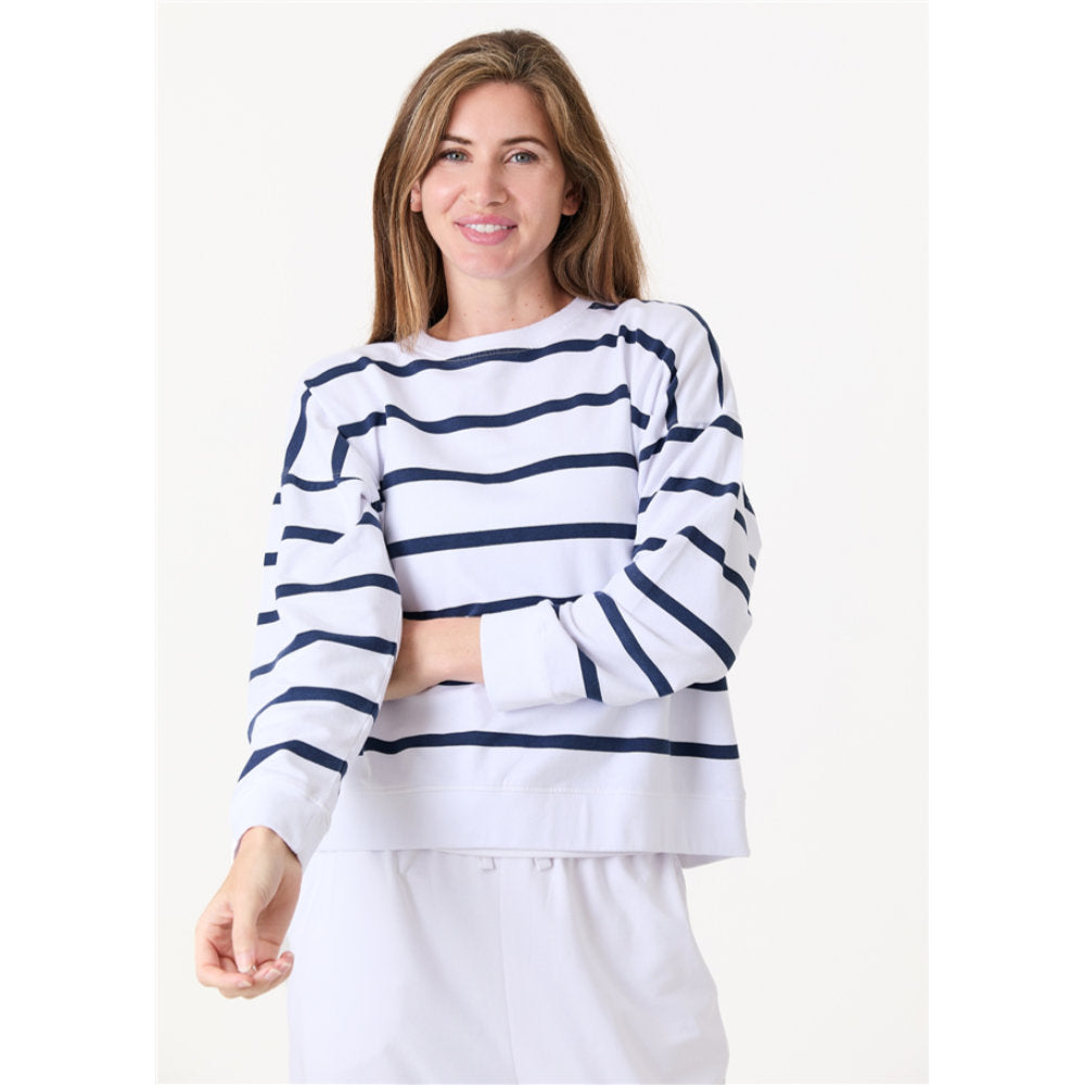 Dreams London Stripe Crew Neck Sweatshirt White (AA0491)