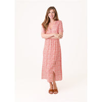 Dreams London Ditsy Blossom Split Detail V Neck Midi Dress Coral (AA0495)