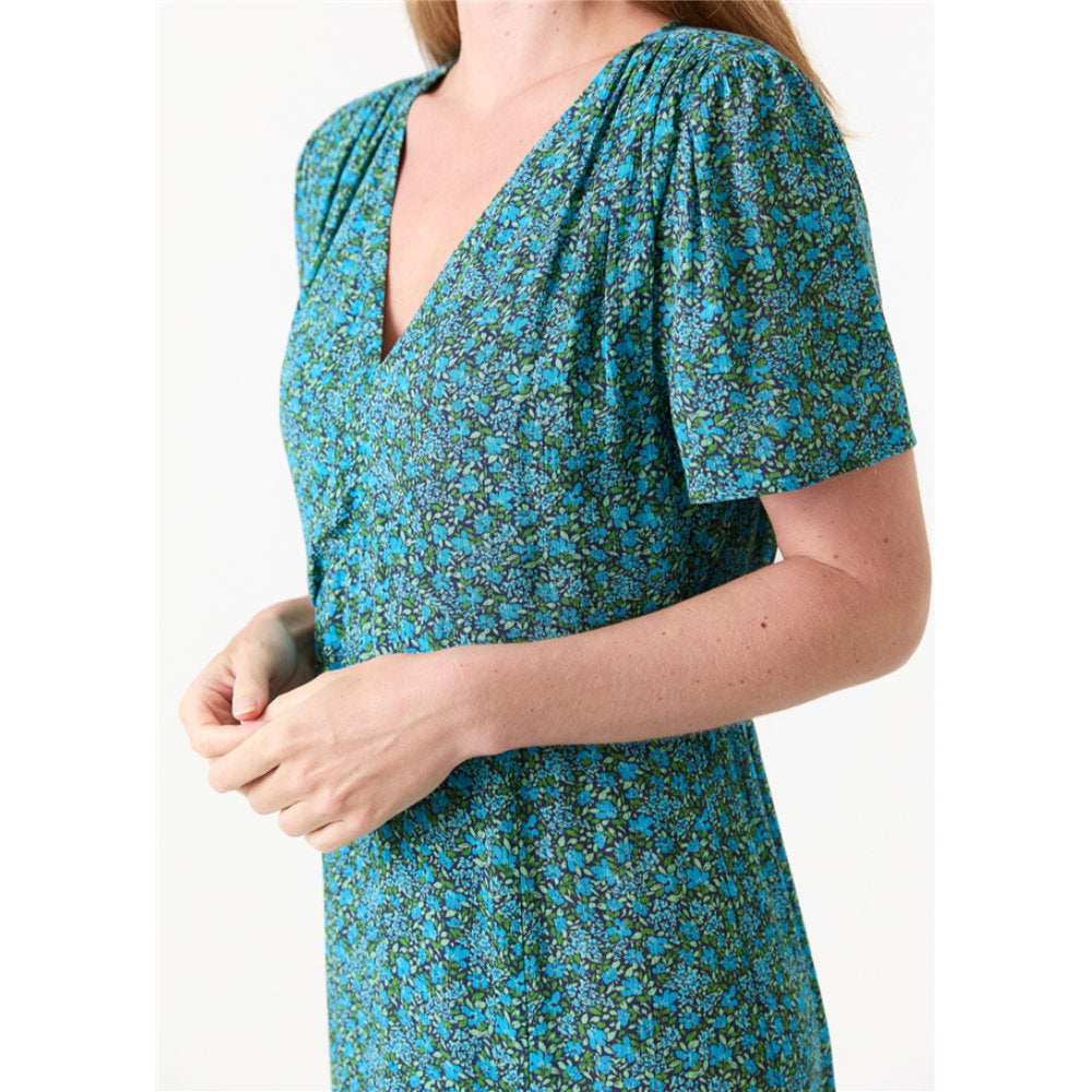 Dreams London Ditsy Blossom Split Detail V Neck Midi Dress Navy (AA0495)