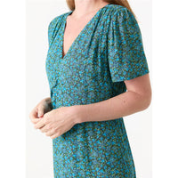Dreams London Ditsy Blossom Split Detail V Neck Midi Dress Navy (AA0495)