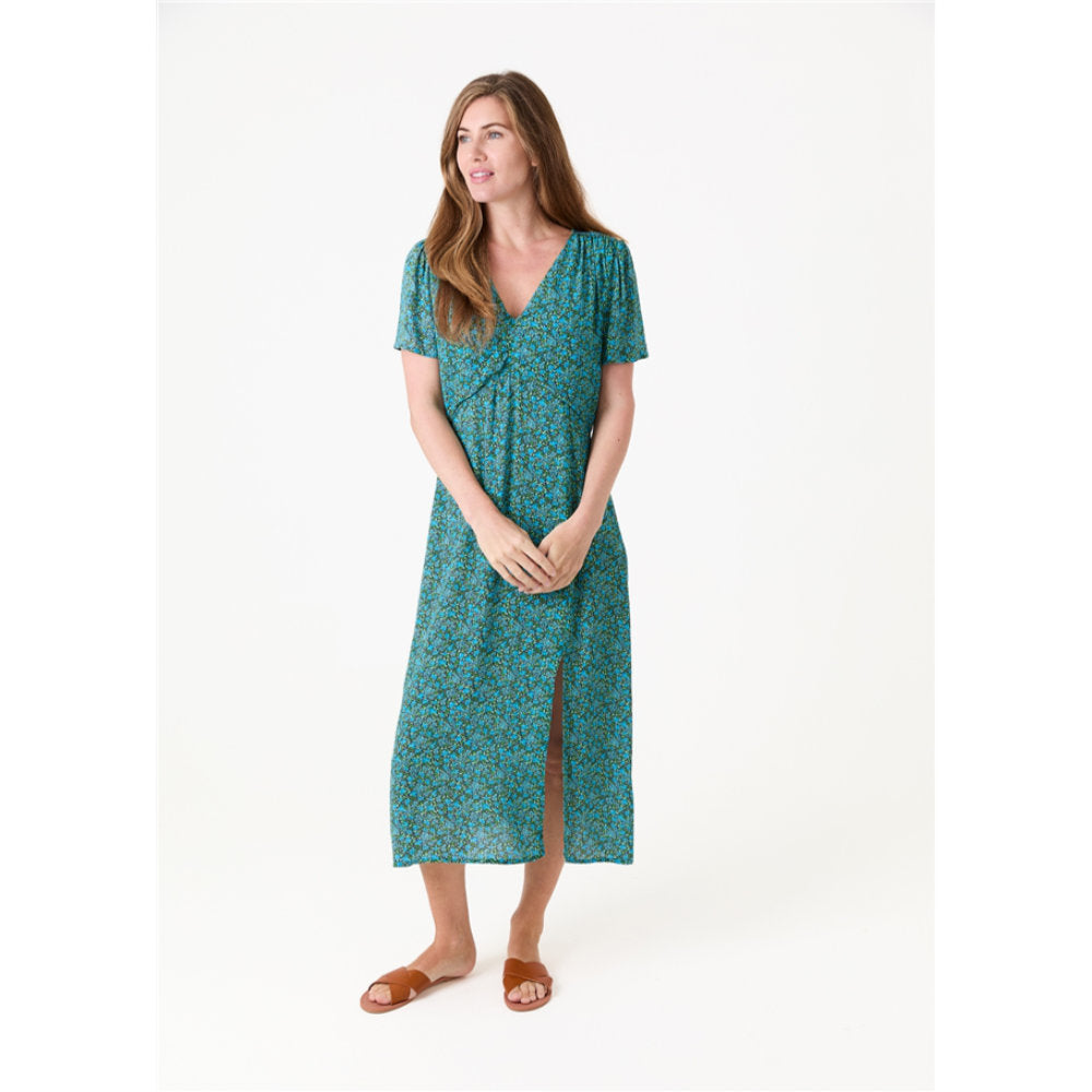Dreams London Ditsy Blossom Split Detail V Neck Midi Dress Navy (AA0495)