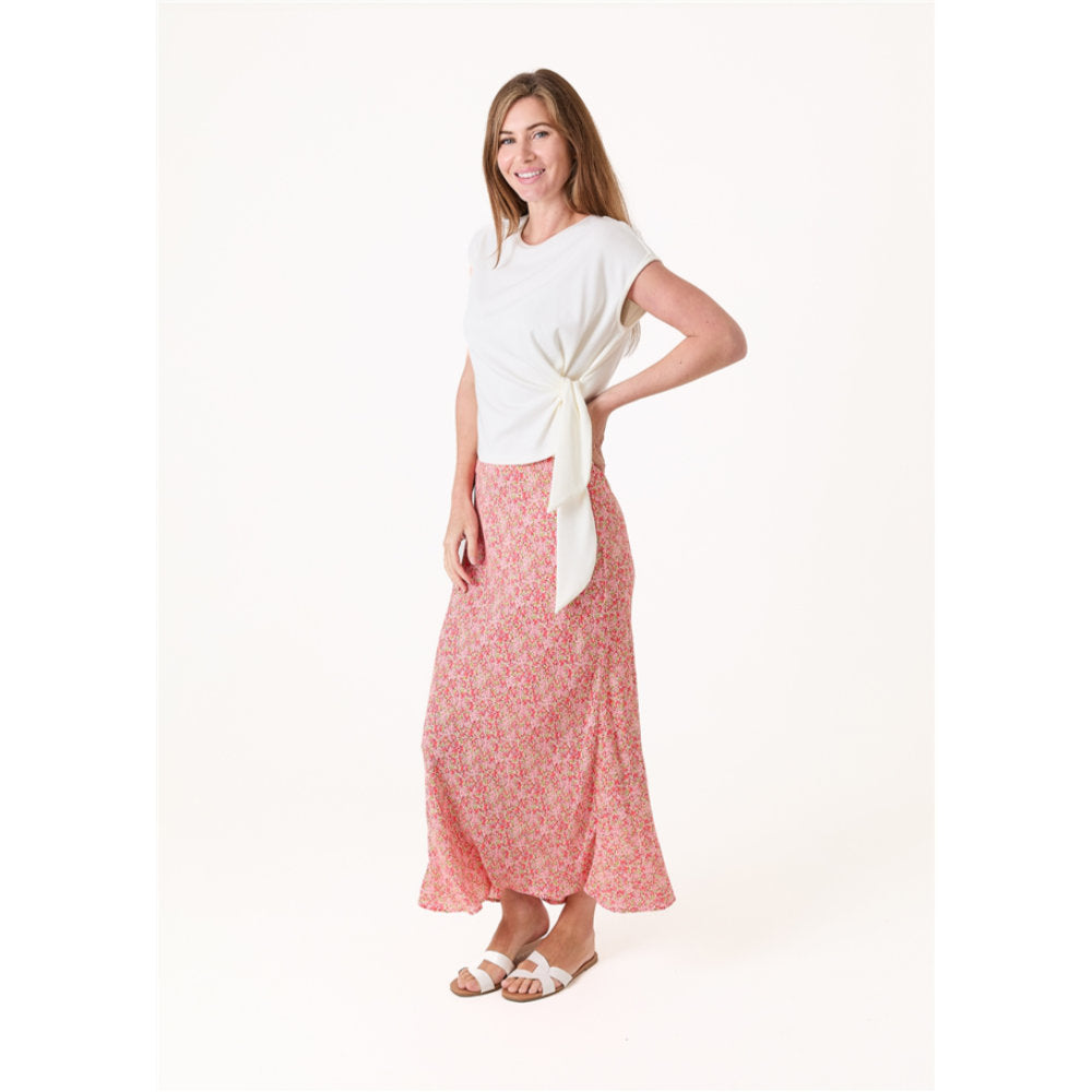 Dreams London Ditsy Blossom Bias Cut Skirt Coral (AA0498)