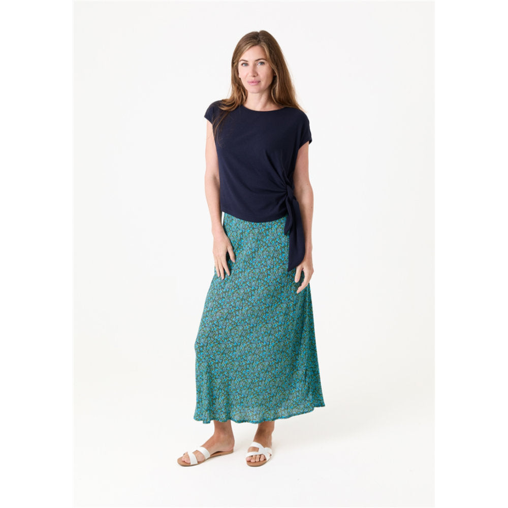Dreams London Ditsy Blossom Bias Cut Skirt Navy (AA0498)