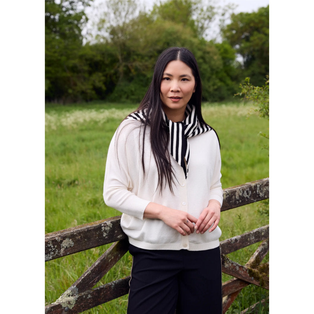 Dreams London Cashmere Like Stripe Triangle Scarf Black (AA0559)