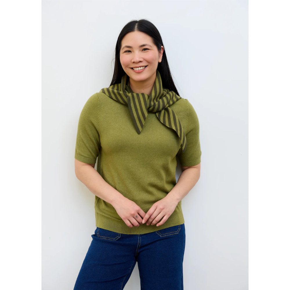 Dreams London Cashmere Like Stripe Triangle Scarf Forest (AA0559)
