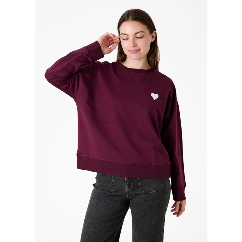 Dreams London Heart Embroidery Crew Neck Sweatshirt Merlot (AA0569)