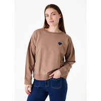 Dreams London Heart Embroidery Crew Neck Sweatshirt Mink (AA0569)