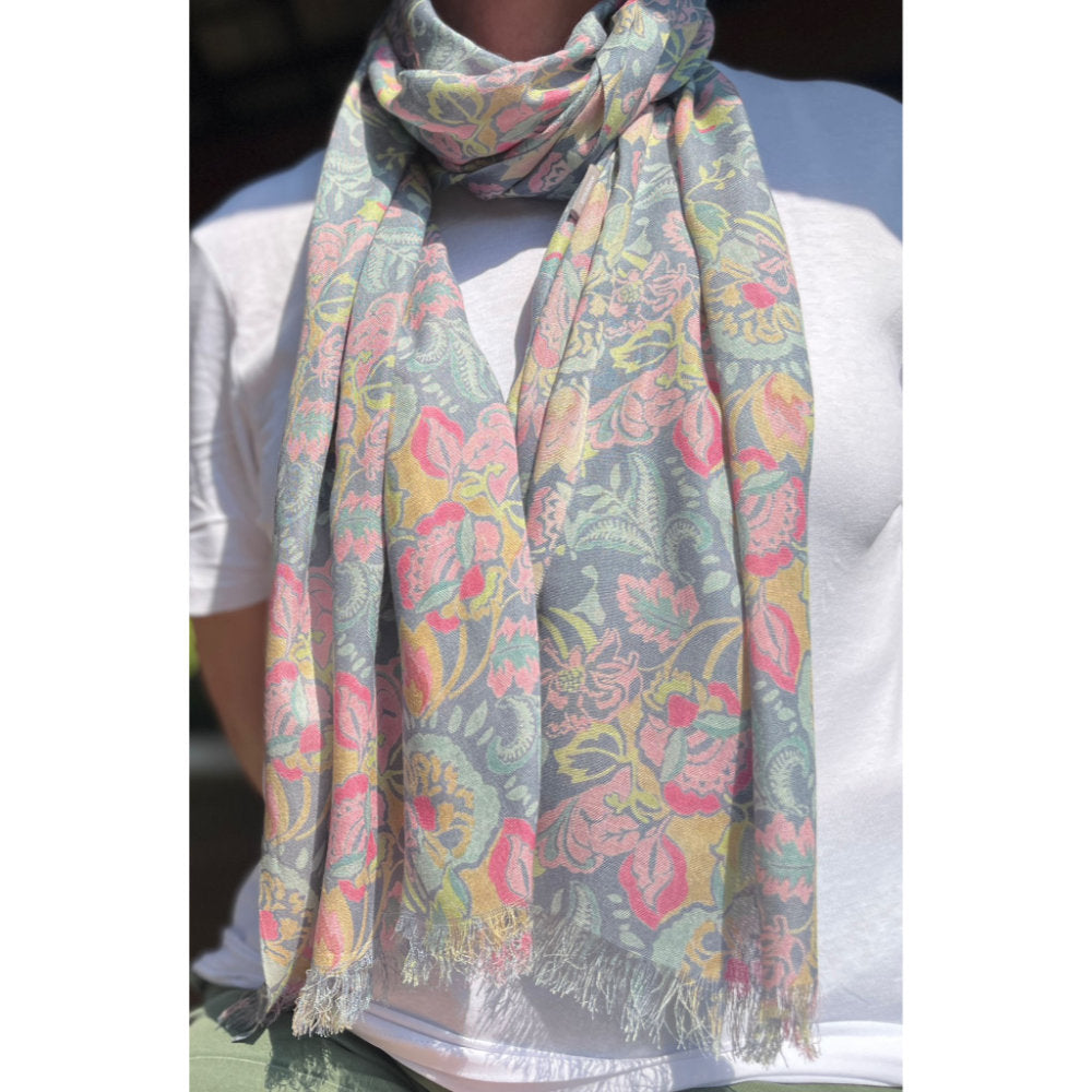 Earth Squared Blue Jacobean Print Scarf (CAN26BLSCF)