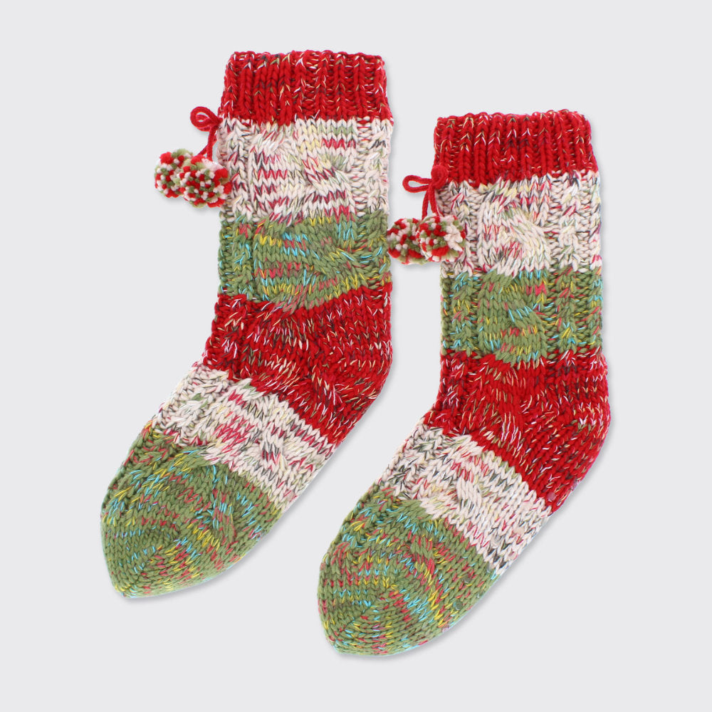 Millie Mae Chunky Knit Slipper Socks,Red Multi