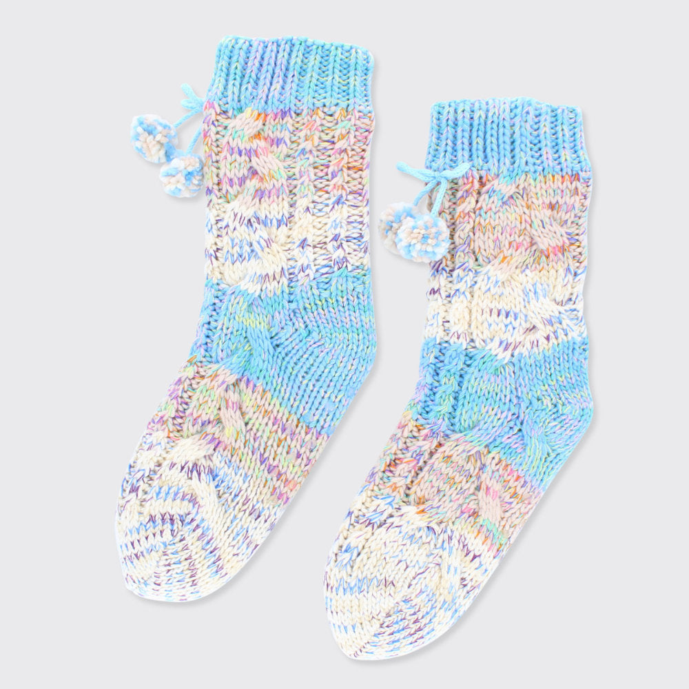 Millie Mae Chunky Knit Slipper Socks, Blue Multi