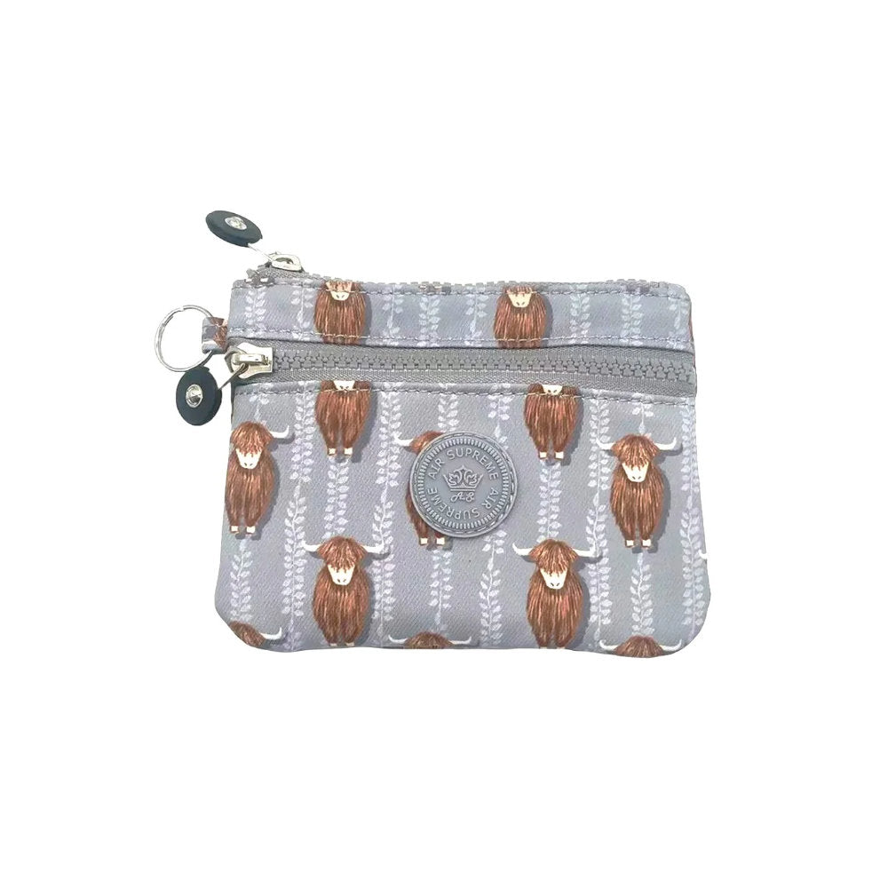 Air Supreme Light Grey Highland Cow Coin Purse - D313