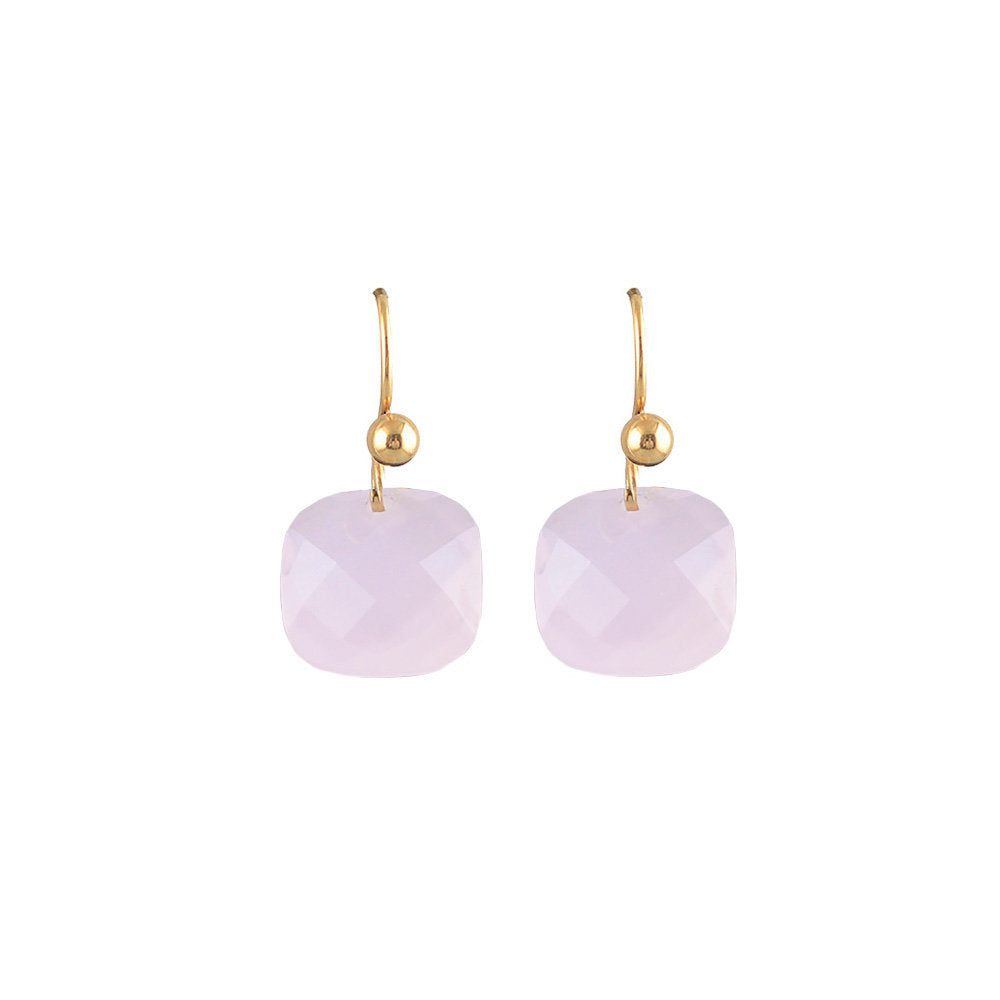 White Leaf Faceted Natural Stone Earring In Rose Pink (EAL09R)