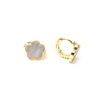 White Leaf Flower Huggie In Mother Of Pearl & Gold (EAN33W)