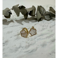 White Leaf Flower Huggie In Mother Of Pearl & Gold (EAN33W)