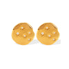 White Leaf Molten Disc Earring With Inset Stars In Gold (EAN546G)