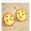 White Leaf Molten Disc Earring With Inset Stars In Gold (EAN546G)