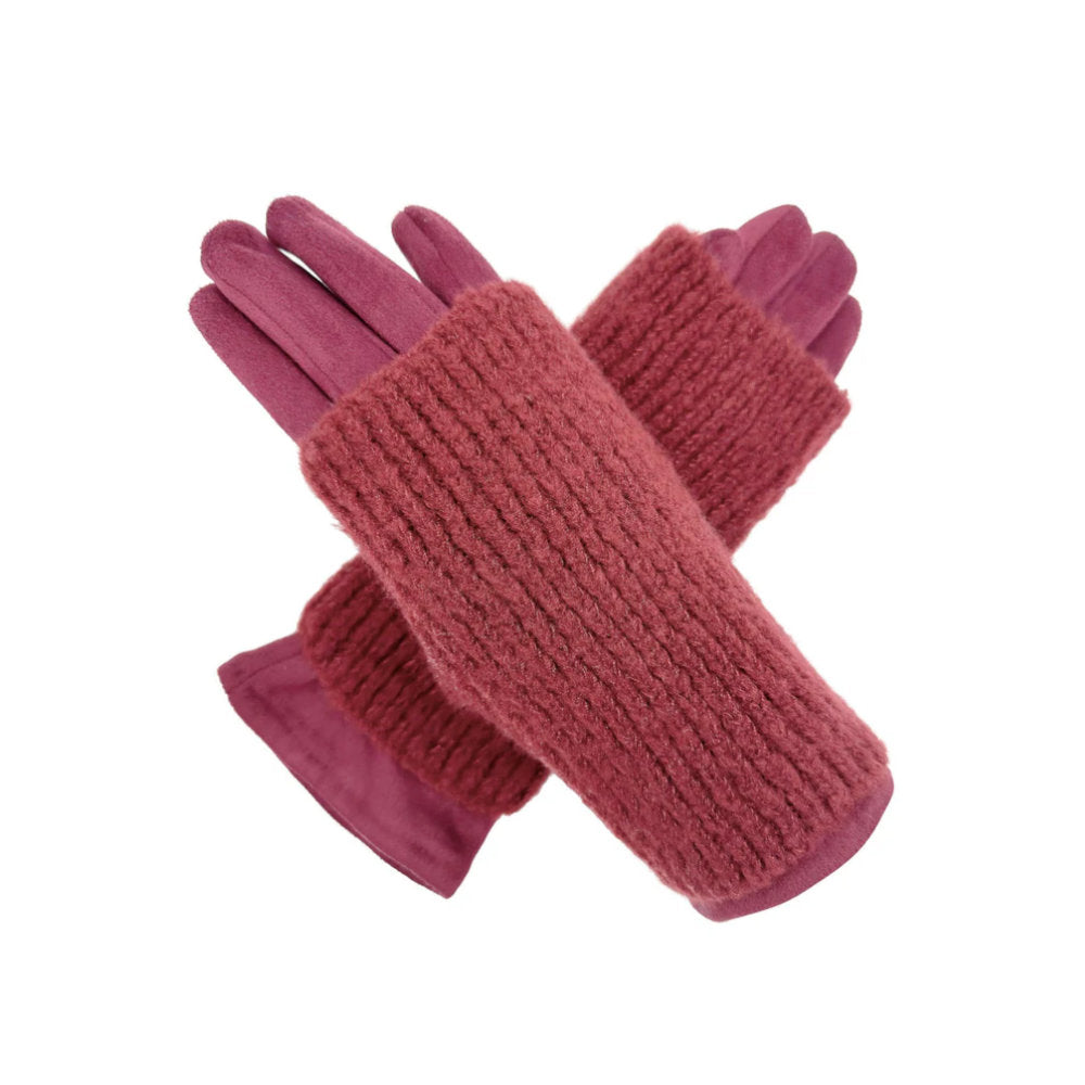A&B Fashion GV2412-078 2 in 1 Plain Colour Layered Touch Screen Gloves - Maroon