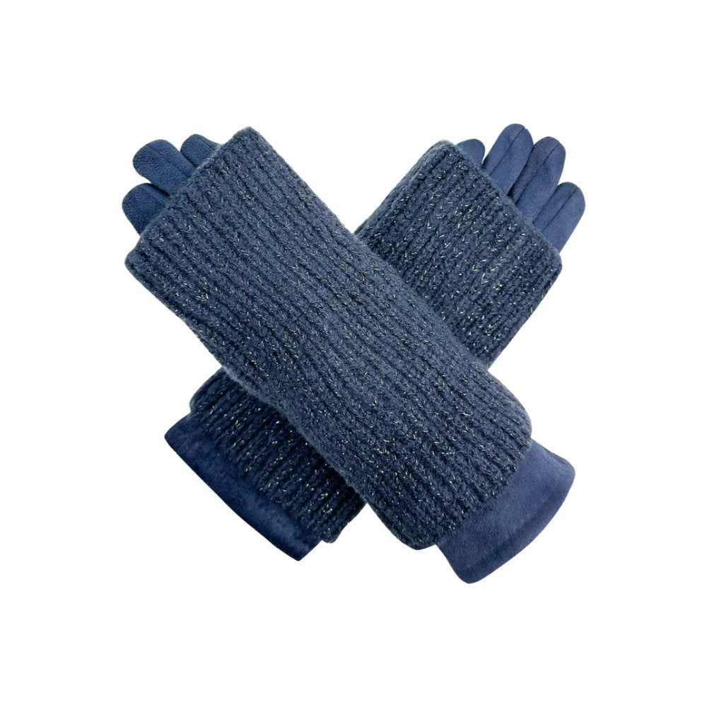 A&B Fashion GV2412-078 2 in 1 Plain Colour Layered Touch Screen Gloves - Navy