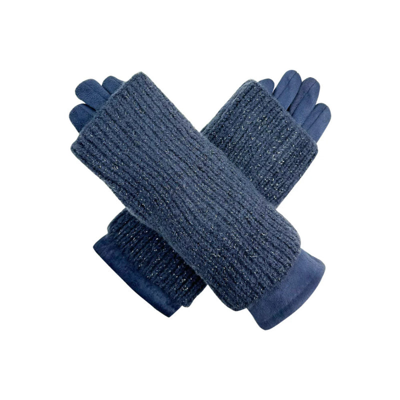 A&B Fashion GV2412-078 2 in 1 Plain Colour Layered Touch Screen Gloves - Navy