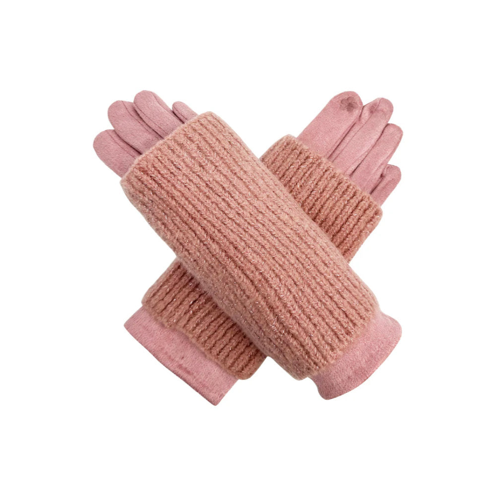 A&B Fashion GV2412-078 2 in 1 Plain Colour Layered Touch Screen Gloves - Pink