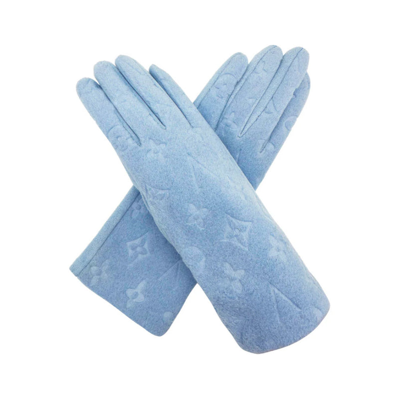 A&B Fashion GV2485-079 Four Point Star Flower Monogram Printing Touch Screen Gloves - Light Blue