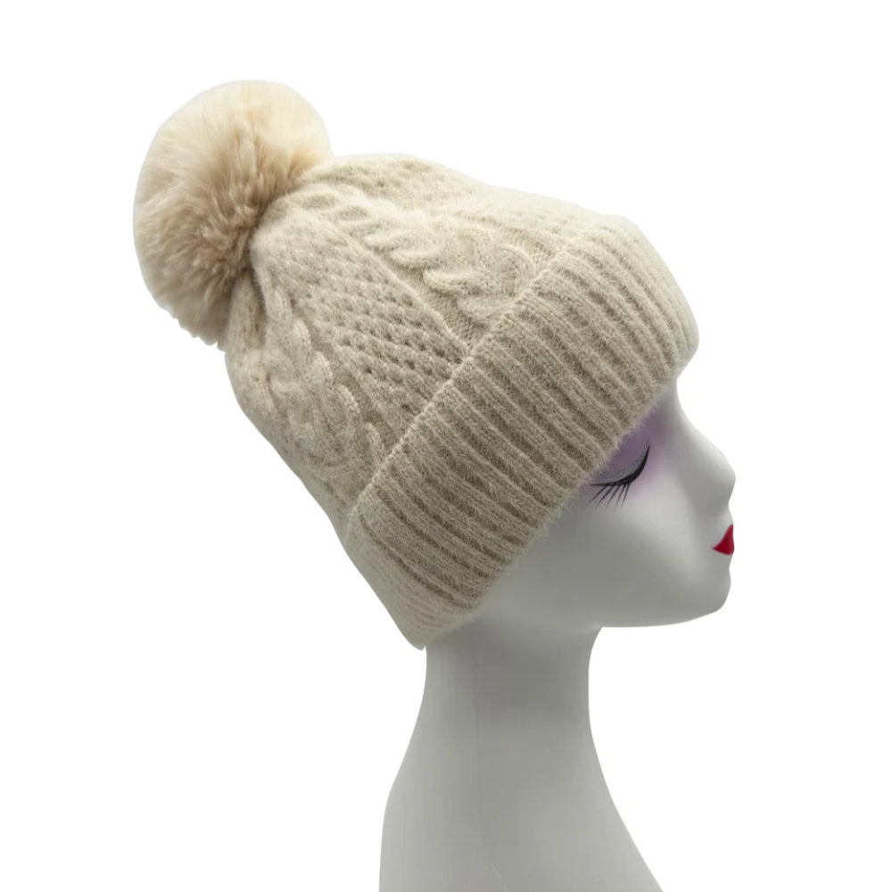 A&B Fashion HT23125-895 Faux-Fur Fluffy Pom Pom Hat - White