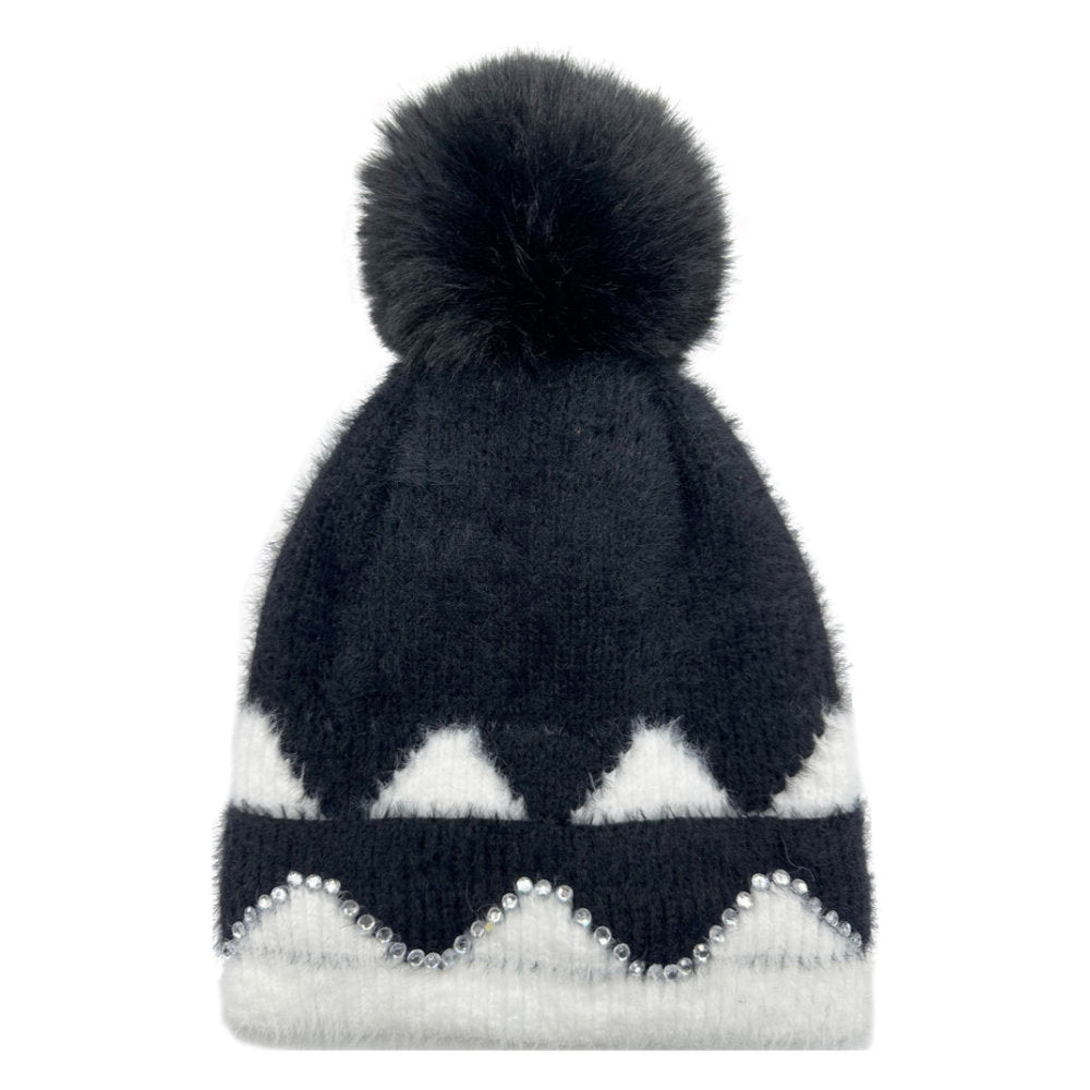 A&B Fashion HT2411-089 Colourful Sequined Pom Pom Hat - Black