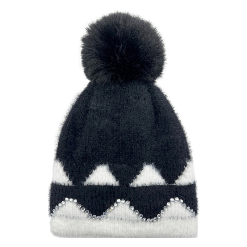 A&B Fashion HT2411-089 Colourful Sequined Pom Pom Hat - Black
