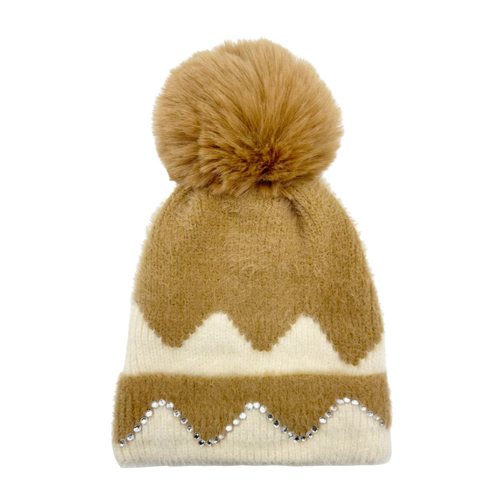 A&B Fashion HT2411-089 Colourful Sequined Pom Pom Hat - Brown